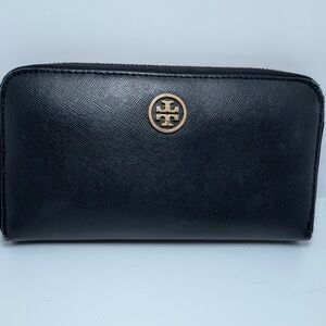 Tory Burch Black and Gold Zip Wallet